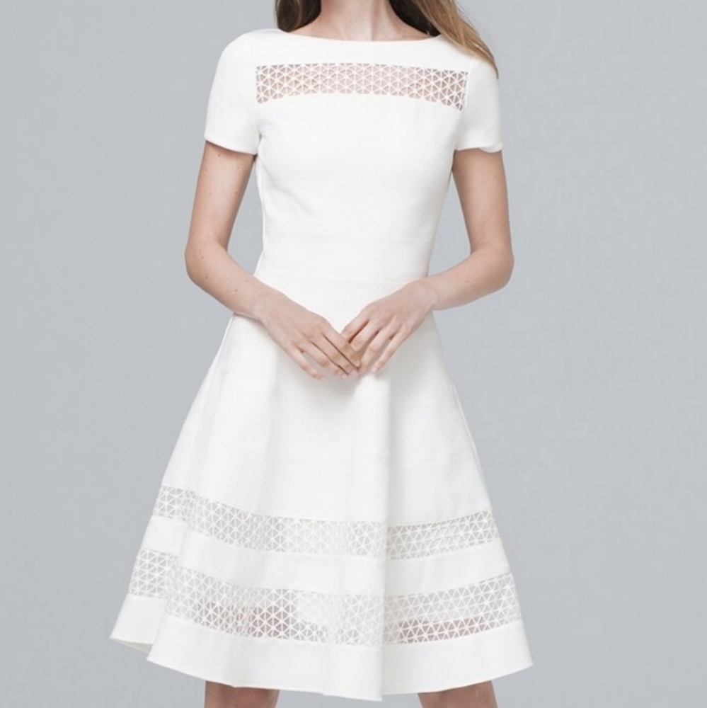 WHBM Banded White Fit-and-Flare Dress - Ecru - Size 2